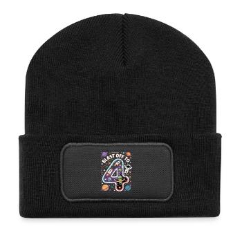 Departure into space 4th birthday children's birthday party - Recycled Patch Beanie - black - Front