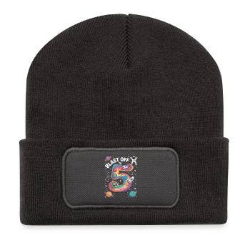 Departure into space 5th birthday children's birthday party - Recycled Patch Beanie - dark grey - Front