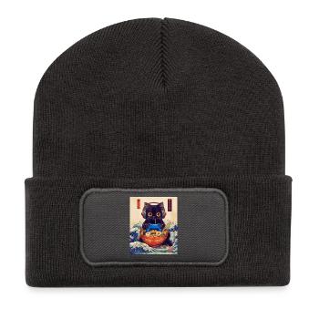 Cat Ramen Japanese Kawaii Cat Anime - Recycled Patch Beanie - dark grey - Front