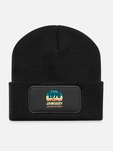 Birthday January 1976 Gift Vintage Limited - Recycled Patch Beanie - black