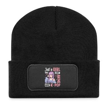Just A Girl Who Loves Anime And K-Pop - Recycled Patch Beanie - black - Front