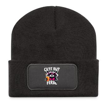 Un raton laveur doux mais sauvage - Beanie recyclé à patch - charbon - Devant