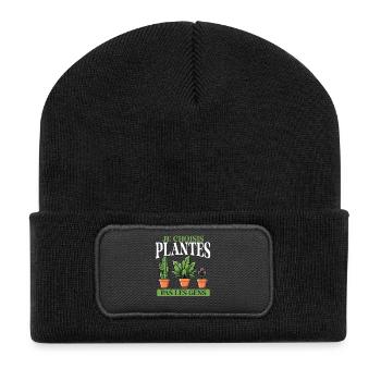  Je Choisis Plantes Pas Humains Lustiger - Recycelte Patch Beanie - Schwarz - Vorne