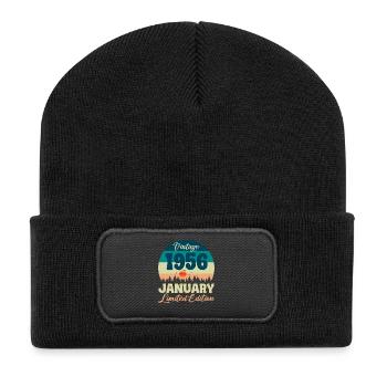 Geburtstag Januar 1956 Geschenk Vintage Limited - Recycelte Patch Beanie - Schwarz - Vorne