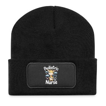 Pädiatrische Giraffe mit Stethoskop - Recycelte Patch Beanie - Schwarz - Vorne