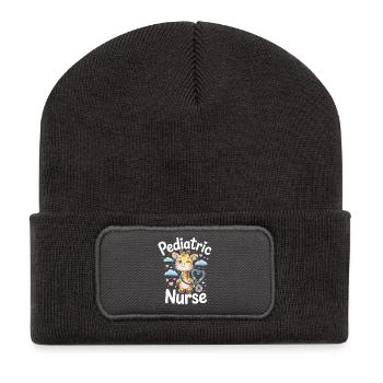 Pädiatrische Giraffe mit Stethoskop - Recycelte Patch Beanie - Dunkelgrau - Vorne