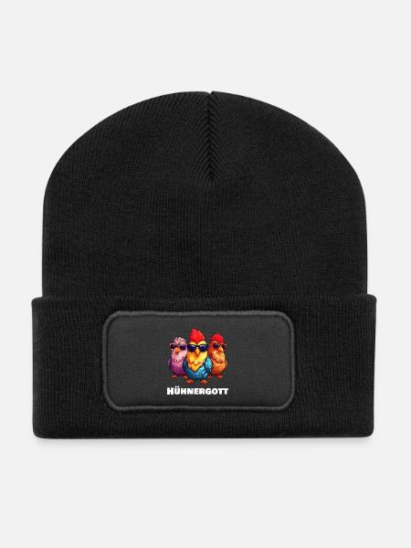 Lustige Hühner Hühnergott - Recycelte Patch Beanie - Schwarz