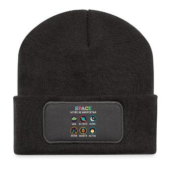 Weltraum macht neugierig - Recycelte Patch Beanie - Dunkelgrau - Vorne