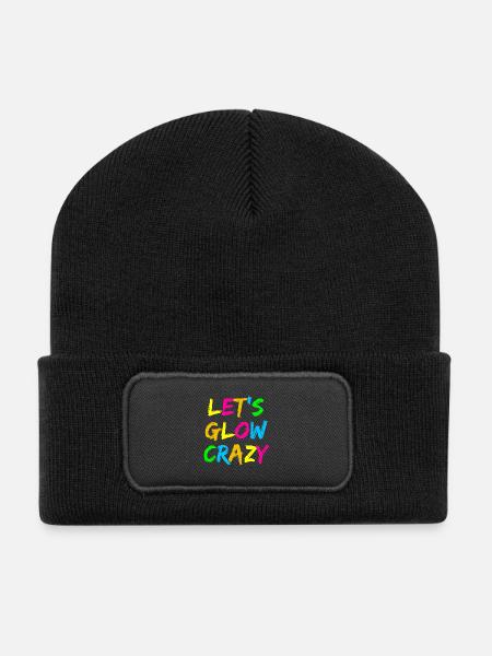 Let’s Glow Crazy – Neon Party Typography Design - Recycelte Patch Beanie - Schwarz