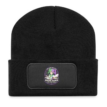Just a Girl: Anime Ramen Sketching - Recycelte Patch Beanie - Schwarz - Vorne