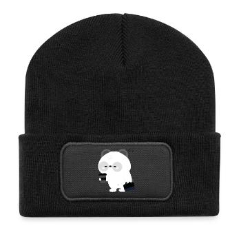 Panda Kaffeepause - Recycelte Patch Beanie - Schwarz - Vorne