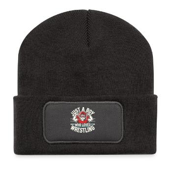 Wrestling, Ringen, Just A Boy Who Loves Wrestling - Recycelte Patch Beanie - Dunkelgrau - Vorne