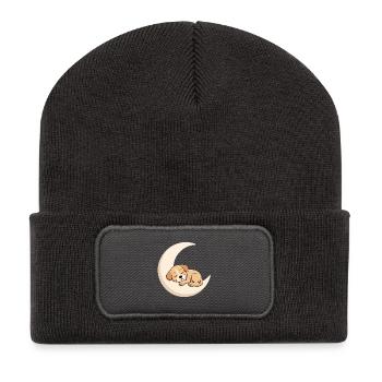 Moon cuddly dog in sleep - Recycled Patch Beanie - dark grey - Front
