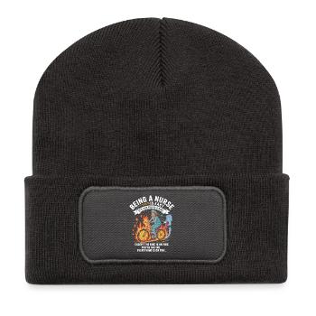 Firing nursing heroine on bicycle - Recycled Patch Beanie - dark grey - Front