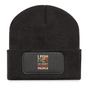 I Fish So I Don't Choke People Angler Spruch Angel - Recycelte Patch Beanie - Dunkelgrau - Vorne