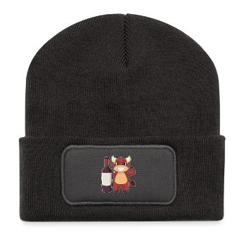 Bouteille de vin rouge Taureau - Beanie recyclé à patch - charbon - Devant