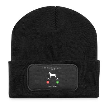 Welsh Springer Spaniel Is Calling Funny Dog - Recycled Patch Beanie - black - Front