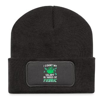 Salary in Yards of Fabric Funny Sewing Humor - Recycelte Patch Beanie - Dunkelgrau - Vorne