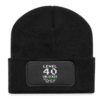 40th Birthday Level 40 Unlocked 40th Anniversary Gift - Recycled Patch Beanie - black - Front
