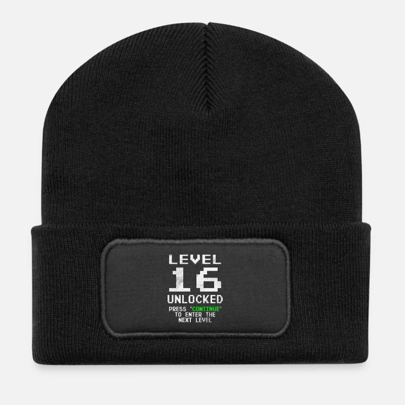 Level Unlocked Gamer Geburtstag 16 Jahre - Recycelte Patch Beanie - Schwarz