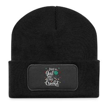Just a Girl Who Loves Crochet - Recycelte Patch Beanie - Schwarz - Vorne