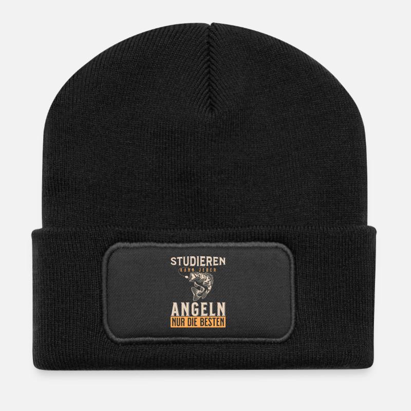 Anyone can study fishing only the best - Recycled Patch Beanie - black