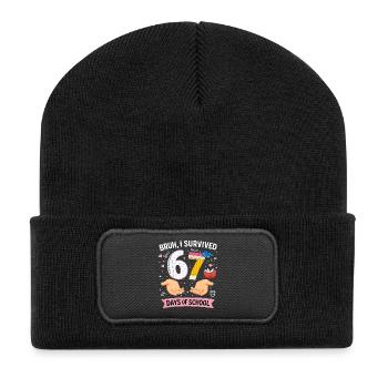 Bruh ich habe 67 Schultage überlebt - Recycelte Patch Beanie - Schwarz - Vorne