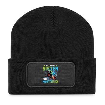 Monster Truck Siblings Funny Saying - Recycled Patch Beanie - black - Front