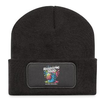 Conception de nettoyage amusante - Beanie recyclé à patch - charbon - Devant