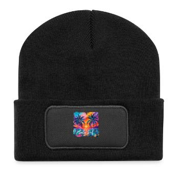 Salty Soul Sea Beach with Palm Trees by Sunset - Recycelte Patch Beanie - Schwarz - Vorne