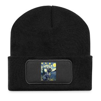French Bulldog Dog Van Gogh Starry Night - Recycled Patch Beanie - black - Front