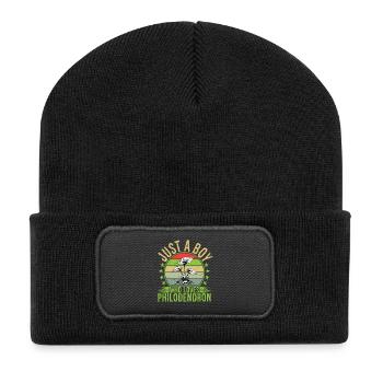 Just A Boy Who Loves Philodendron Plant - Recycelte Patch Beanie - Schwarz - Vorne