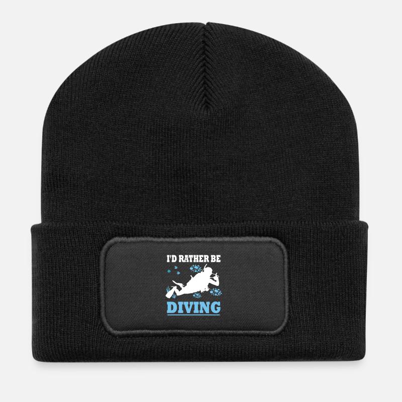 I'd rather be diving - Diver Saying Gift - Recycled Patch Beanie - black