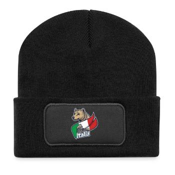 Italienischer Wolf mit Kolosseum - Recycelte Patch Beanie - Schwarz - Vorne