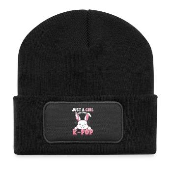 K-Pop Bunny  mit Kopfhörern - Recycelte Patch Beanie - Schwarz - Vorne