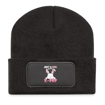 K-Pop Bunny  mit Kopfhörern - Recycelte Patch Beanie - Dunkelgrau - Vorne