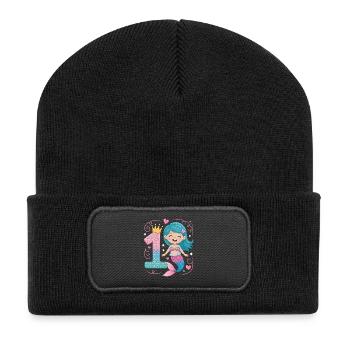 Mermaid 1st Birthday 1 Year - Recycled Patch Beanie - black - Front