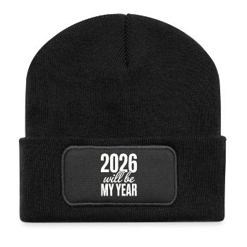 2026 will be my year Motivation für das Neujahr - Recycelte Patch Beanie - Schwarz - Vorne