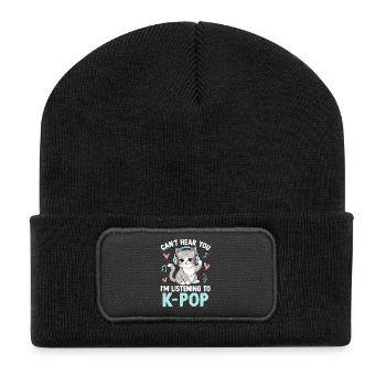 Cant Hear You Im Listening To K Pop - Recycelte Patch Beanie - Schwarz - Vorne