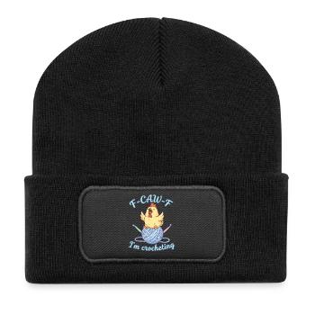 Lustiger Häkelliebhaber F KRAW F ICH HÄKELE - Recycelte Patch Beanie - Schwarz - Vorne