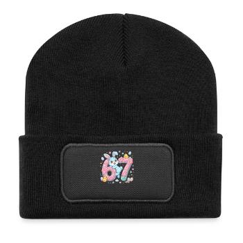 67 Ostern - Recycelte Patch Beanie - Schwarz - Vorne
