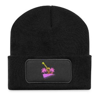 Hawaiian Ukulele Uke Retro 80s 90s - Recycled Patch Beanie - black - Front