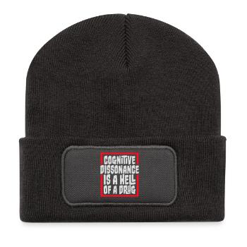 Cognitive Dissonance Is A Hell Of A Drug Spruch - Recycelte Patch Beanie - Dunkelgrau - Vorne