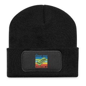 Funny Harmonica Player Gimme Some Harmonica - Recycelte Patch Beanie - Schwarz - Vorne