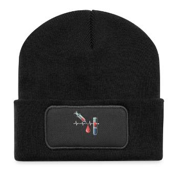 Blood Impression Art: Syringe and Test Tube - Recycled Patch Beanie - black - Front