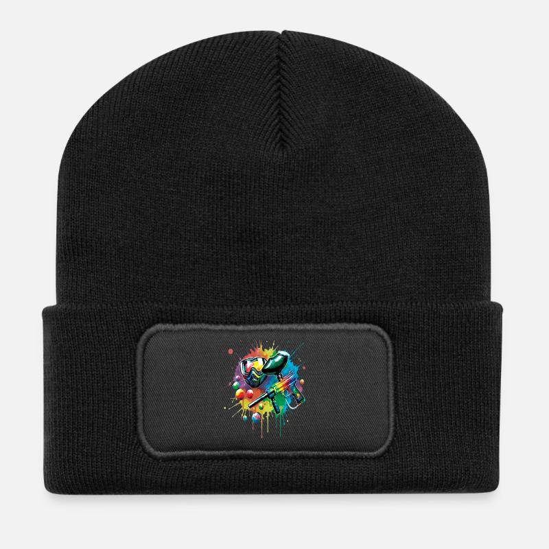 Paintball - Illustration splash art marker mask - Recycled Patch Beanie - black