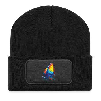 Windsurfing - Water Sports Illustration - Recycled Patch Beanie - black - Front