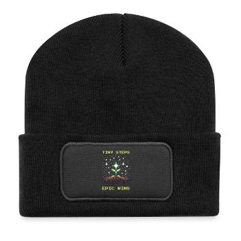 Petits pas, grands succès | Travail social - Beanie recyclé à patch - noir - Devant