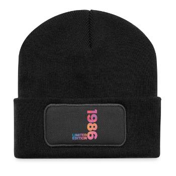 1986 40th Anniversary Birthday Gift - Recycled Patch Beanie - black - Front