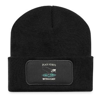 Stress Relief, Fishing, Mental Health - Recycled Patch Beanie - black - Front